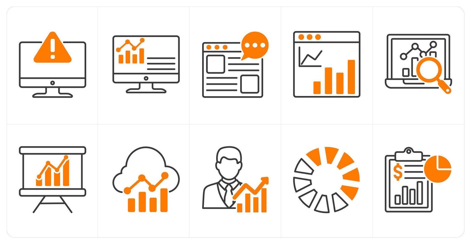 A set of 10 diagram icons as system alert, dashboard, forum vector