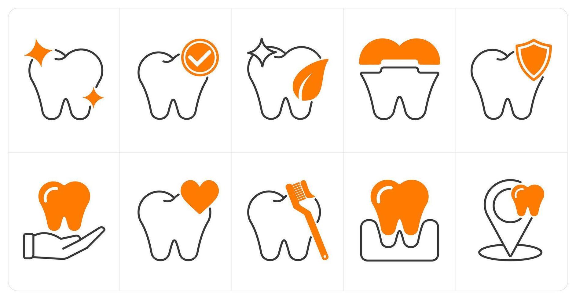A set of 10 dental care icons as tooth, checked tooth, clean tooth vector