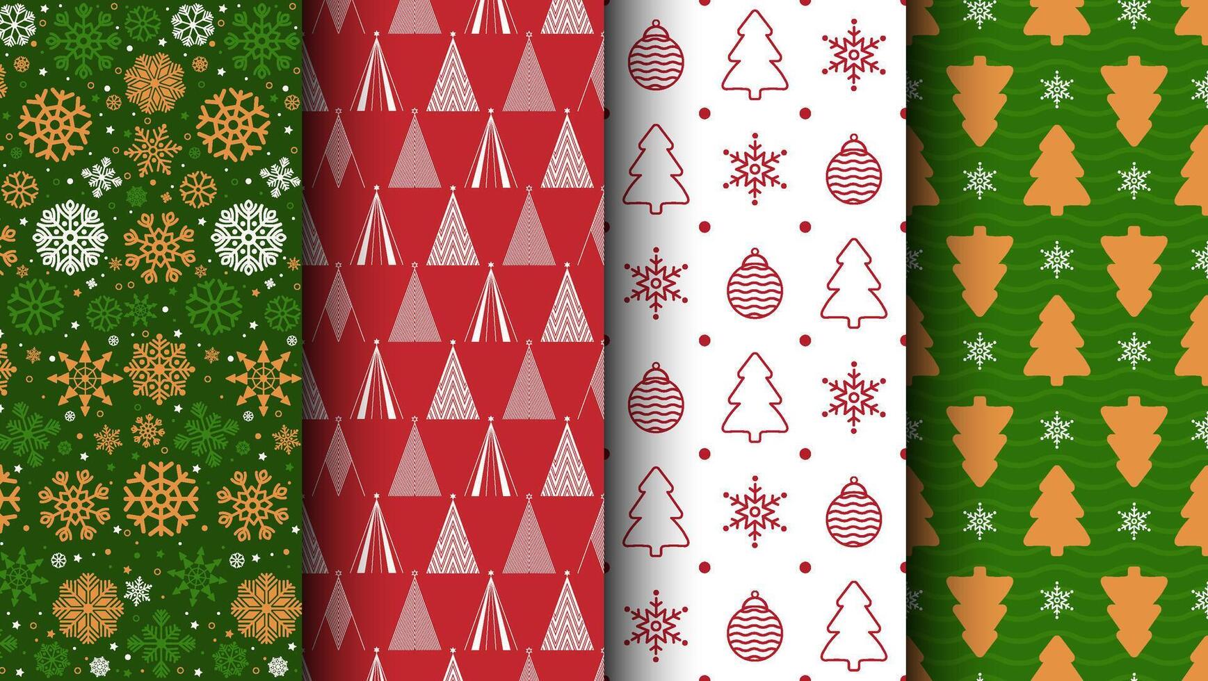 Collection of seamless Christmas patterns. Festive designs featuring traditional holiday symbols. Perfect for Merry Christmas and Happy New Year themes. vector