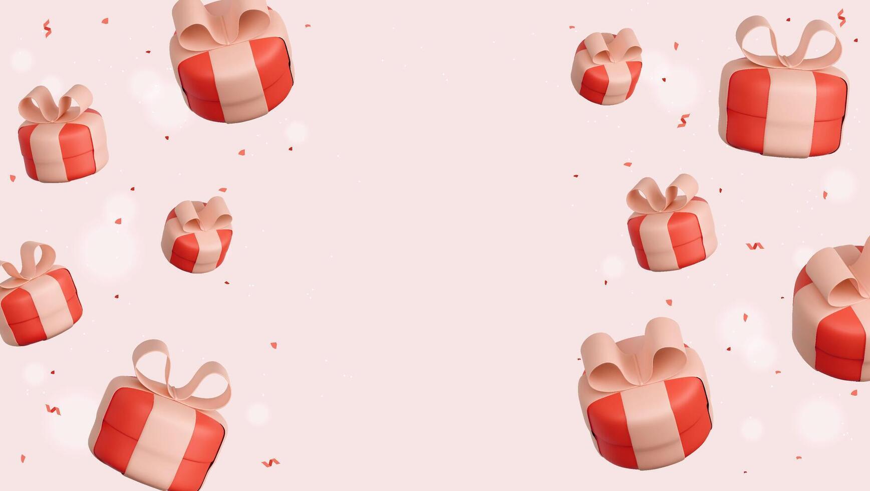 Happy New Year and Merry Christmas 2025, red gift box with white ribbon and gold sequins confetti on white background. vector
