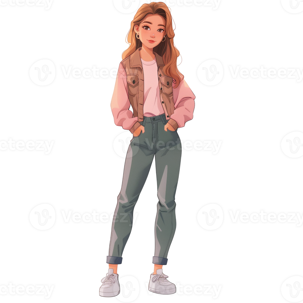 Fashionable young woman in casual clothes isolated on transparent background png