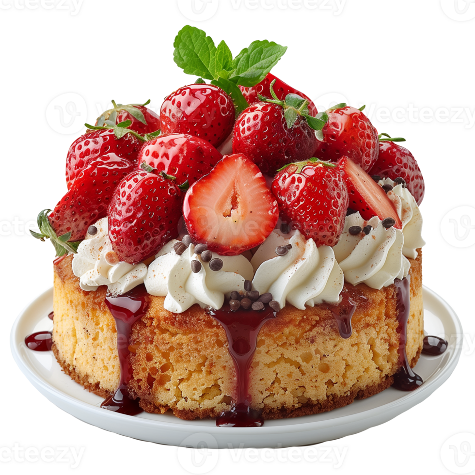 Cake with strawberries and whipped cream isolated on transparent background png