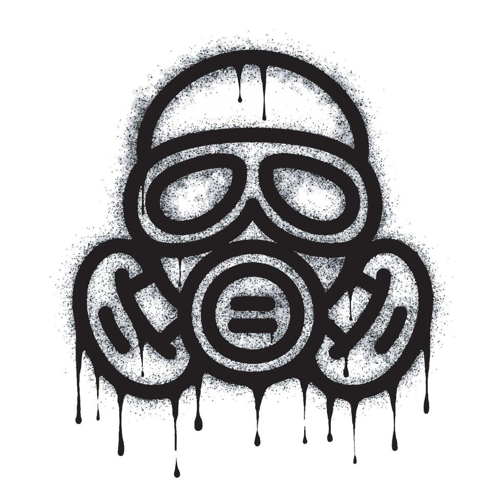 Spray Painted Graffiti Gas mask Sprayed isolated on white background. Respirator symbol graffiti with overspray in black on white. vector