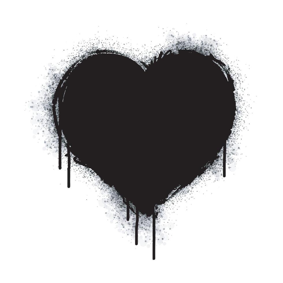 Spray Paint Graffiti Sprayed heart sign isolated on white background. graffiti fall in love symbol with overspray in black on white. vector