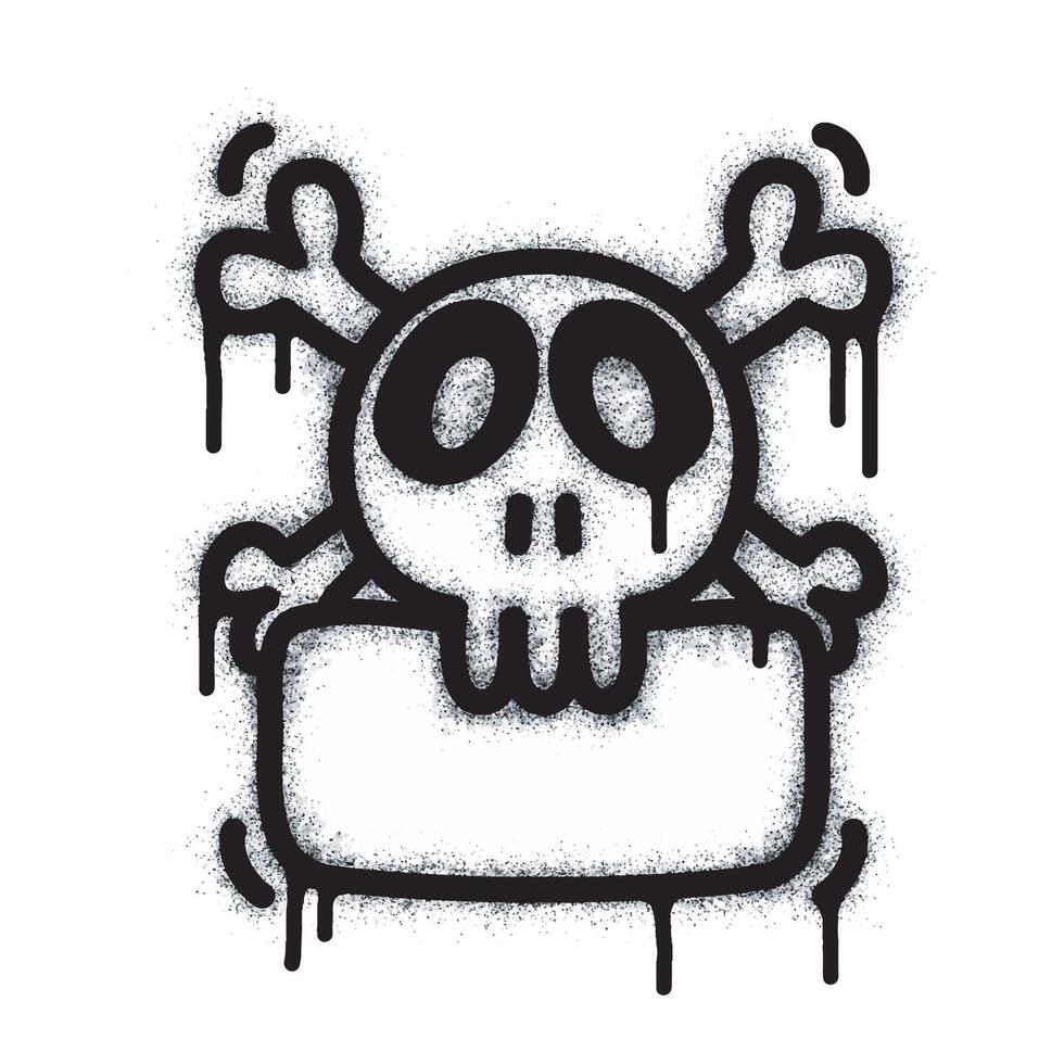 Spray Painted Graffiti skull icon Sprayed isolated with a white background. graffiti skull symbol with over spray in black over white. vector
