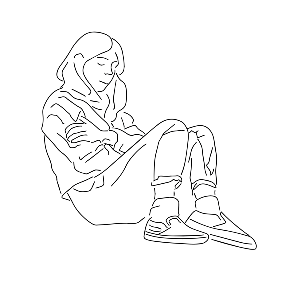 A drawing of a person sitting on the ground png