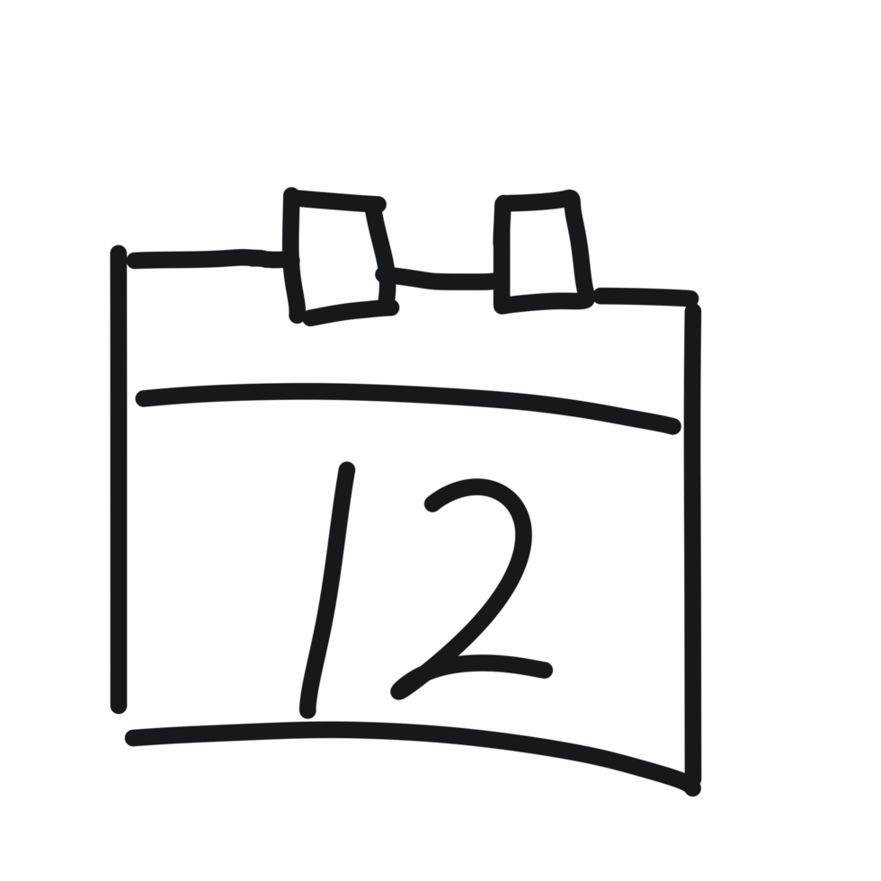 A black and white drawing of a calendar png