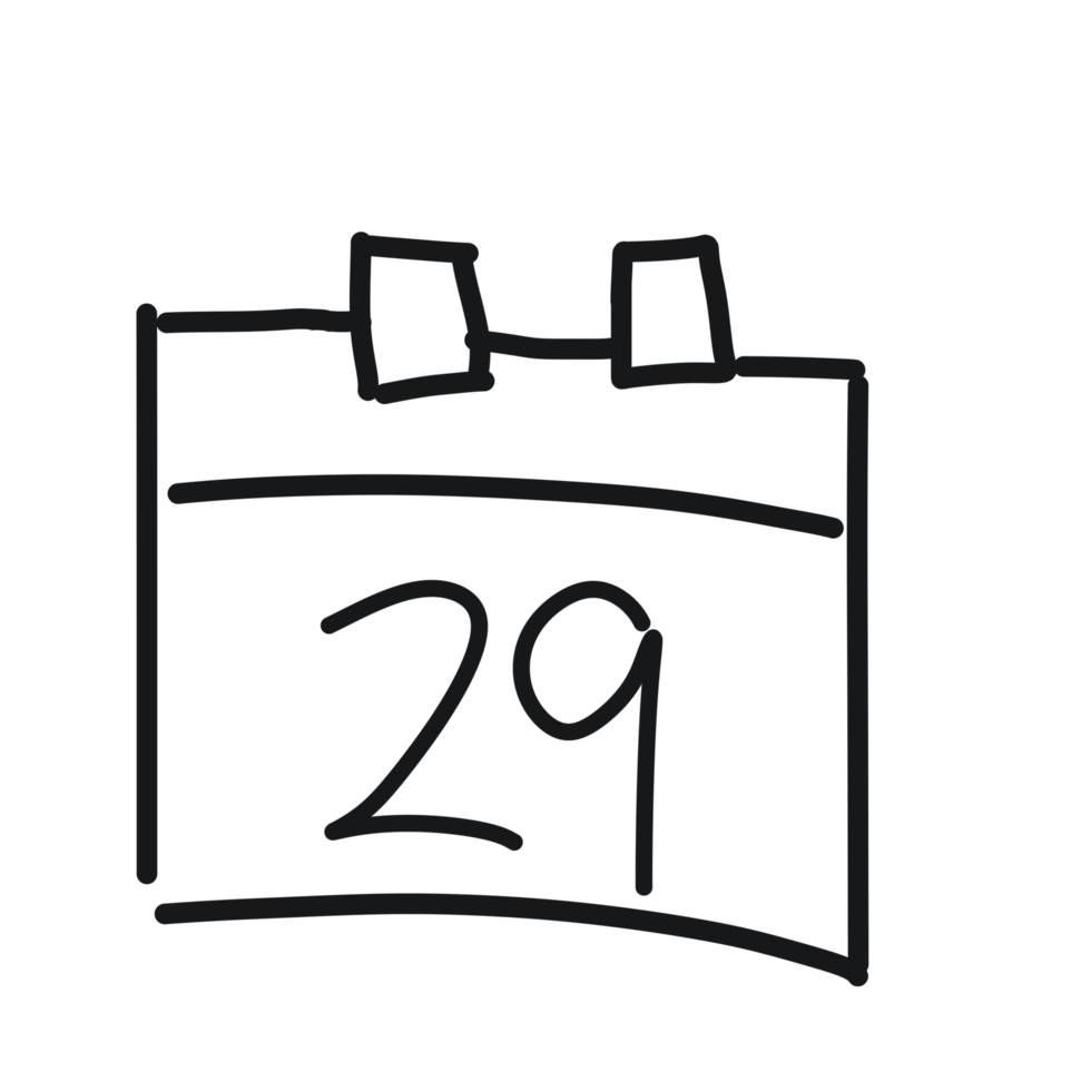 A black and white drawing of a calendar with the date 29 png