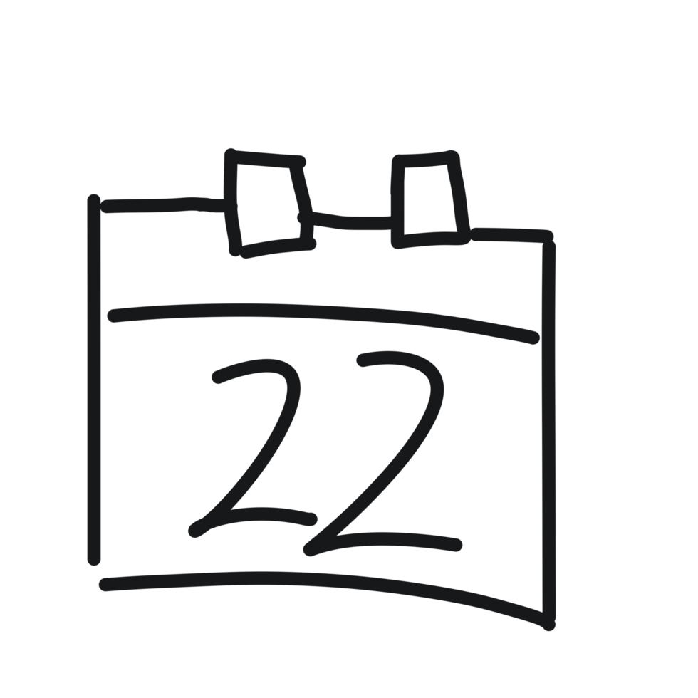 A black and white drawing of a calendar with the number 22 png