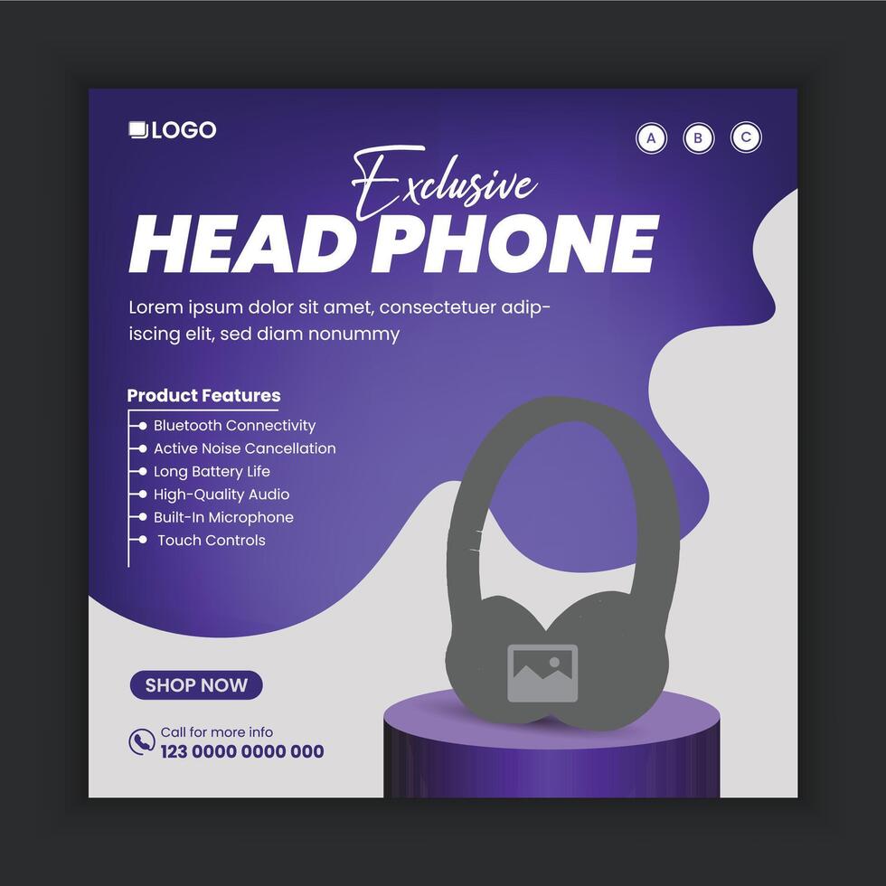 Modern and elegant wireless headphone brand product for Social Media Post Banner Template vector