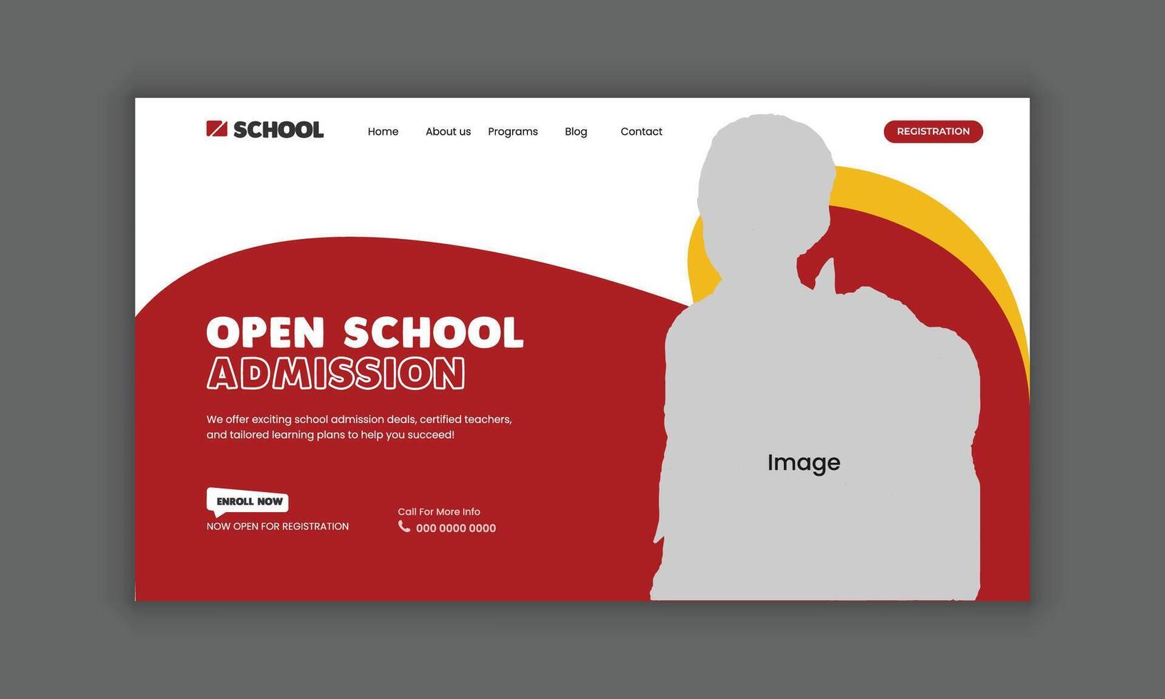 Clean college admissions homepage UI design, professional education website hero section, and website banner vector