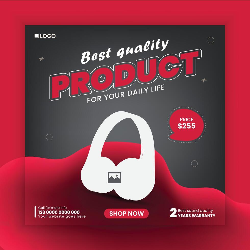 Brand headphone product marketing social media posts and cyber sale realistic design template vector