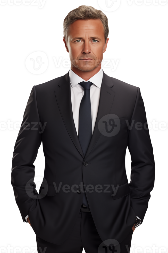 Man in a black office suit on a transparent background png