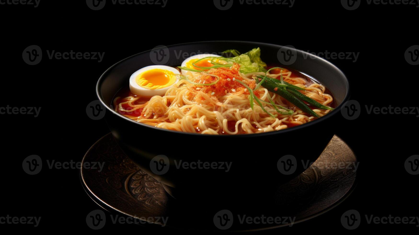 Ramen with chicken and pork, shoyu ramen chicken and pork with noodles. Neural network photo