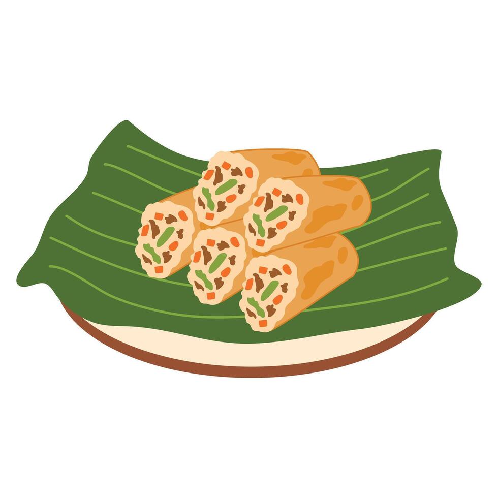 Lumpiang Shanghai, a Filipino egg roll, with Sizzling tofu vector