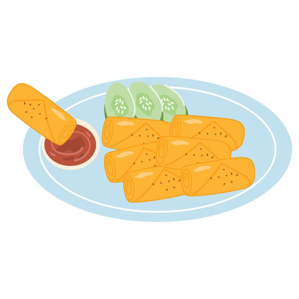 Lumpiang Shanghai fried spring rolls or lumpia vector