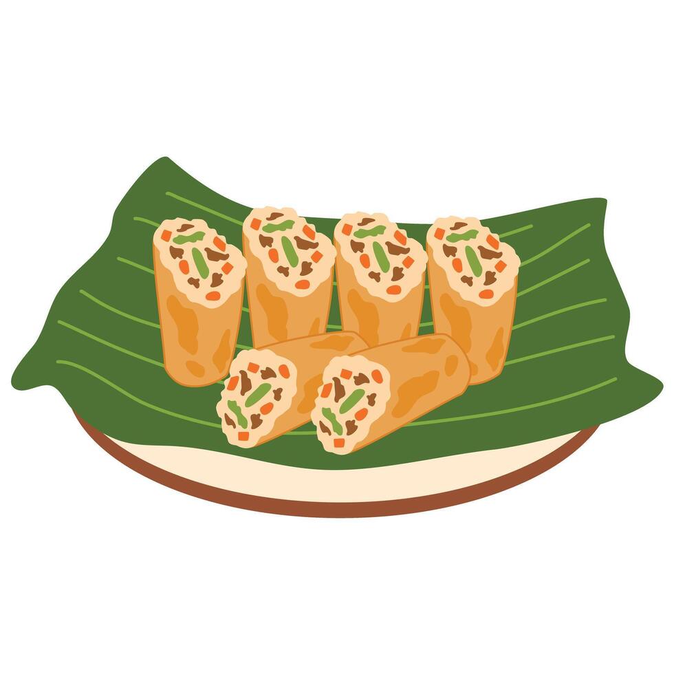 lumpiang shanghai or fried filipino spring rolls illustration vector