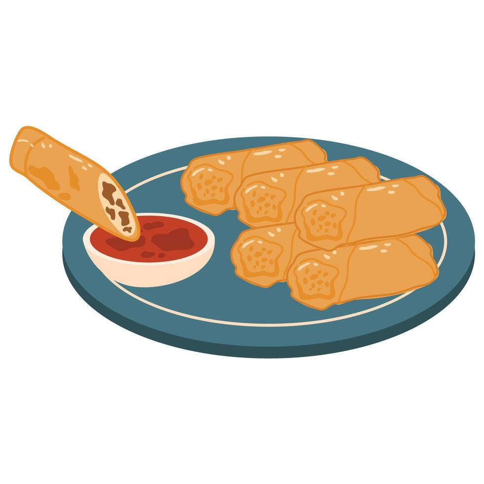 lumpiang shanghai or fried filipino spring rolls vector