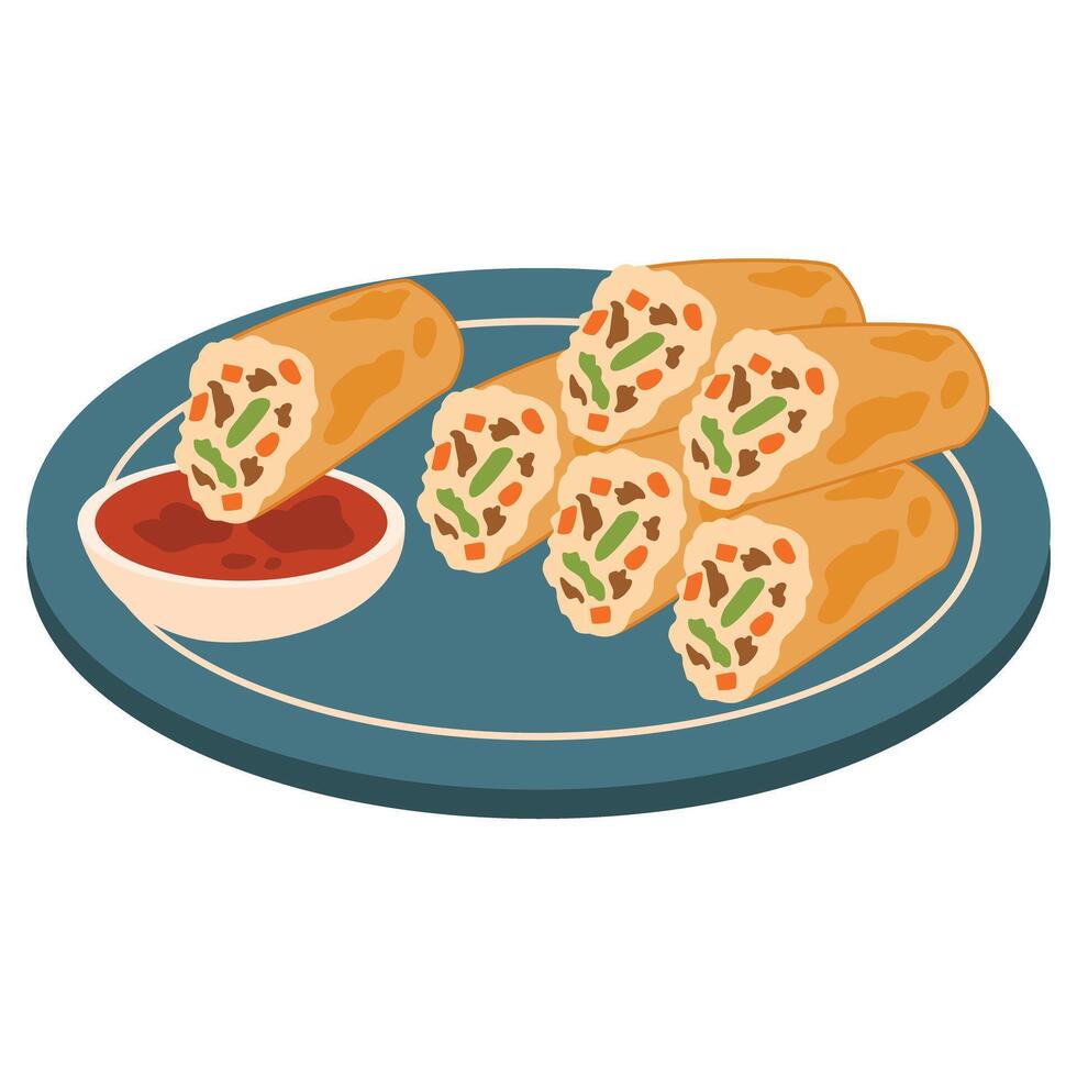 Fried Filipino spring rolls made vegan lumpia vector
