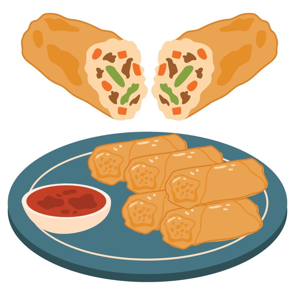 Lumpiang Shanghai Filipino Spring Rolls Snack vector