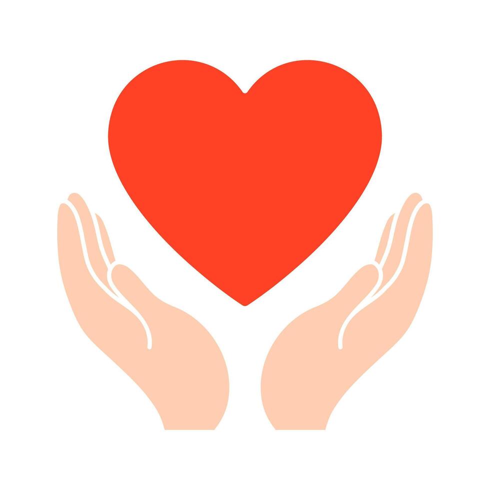 Charity icon, hands holding a red heart. Donation, support, compassion concept. vector
