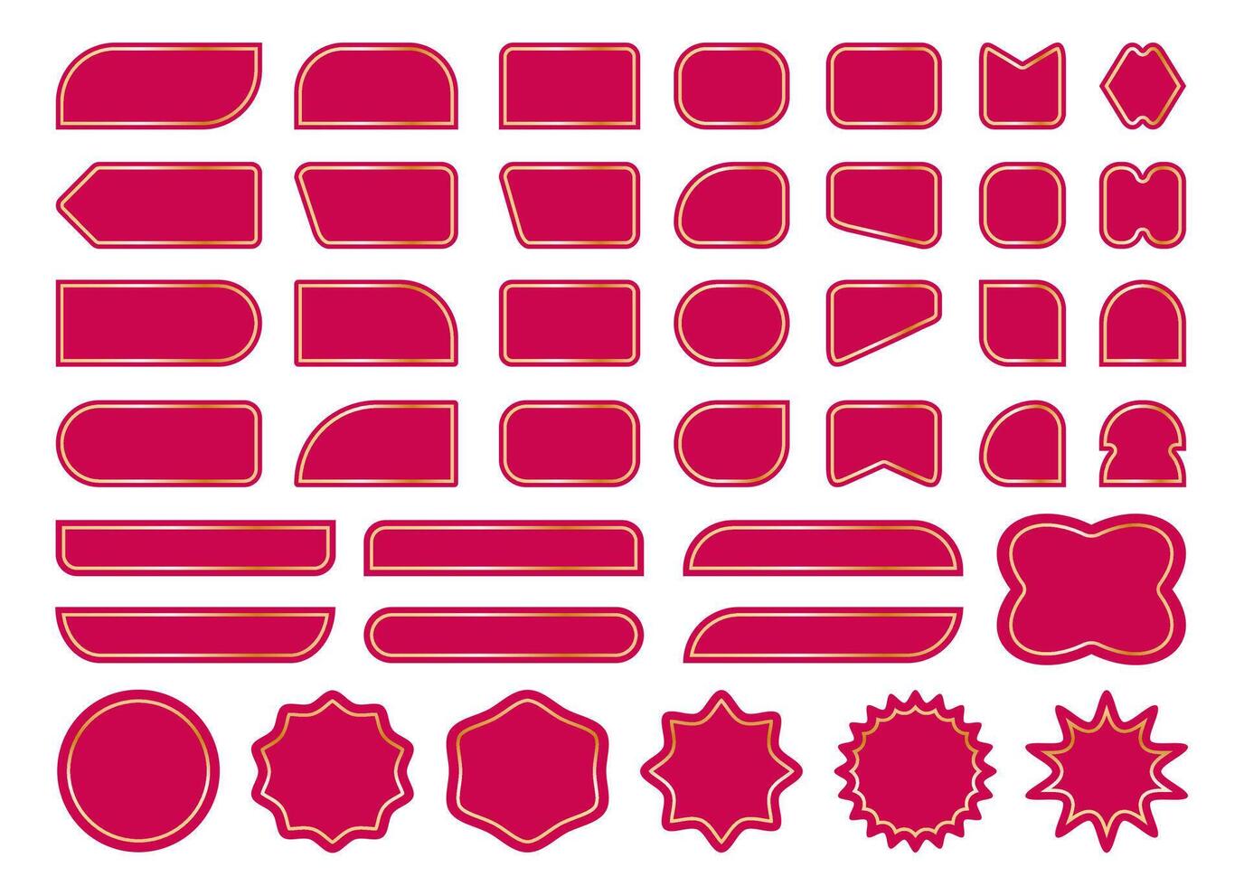 Set of VIP stickers in red and gold sale badge, price tag, trade labels. Special offer design elements. Includes blank retro color emblems with stars, callouts. vector