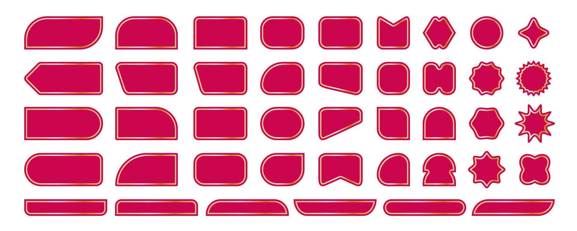 Set of VIP stickers in red and gold sale badge, price tag, trade labels. Special offer design elements. Includes blank retro color emblems with stars, callouts. Special offer labels, red label. vector