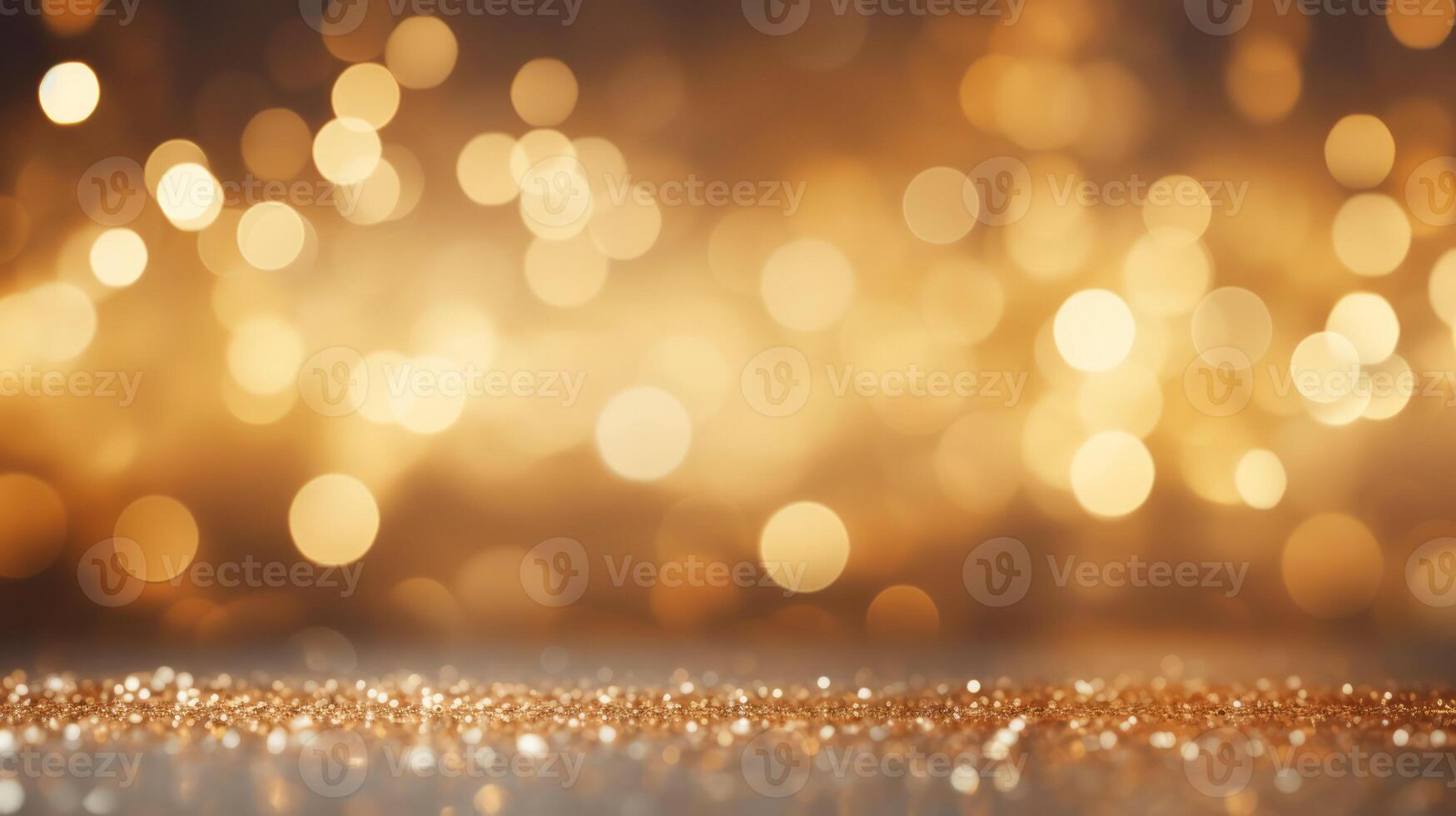 Golden glitter background with soft blur and circle light shapes. Neural network photo