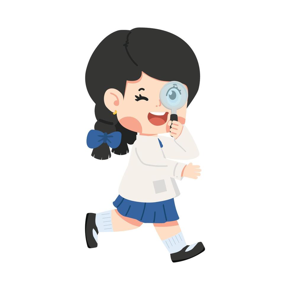 Kid Scientist with a magnifying glass vector