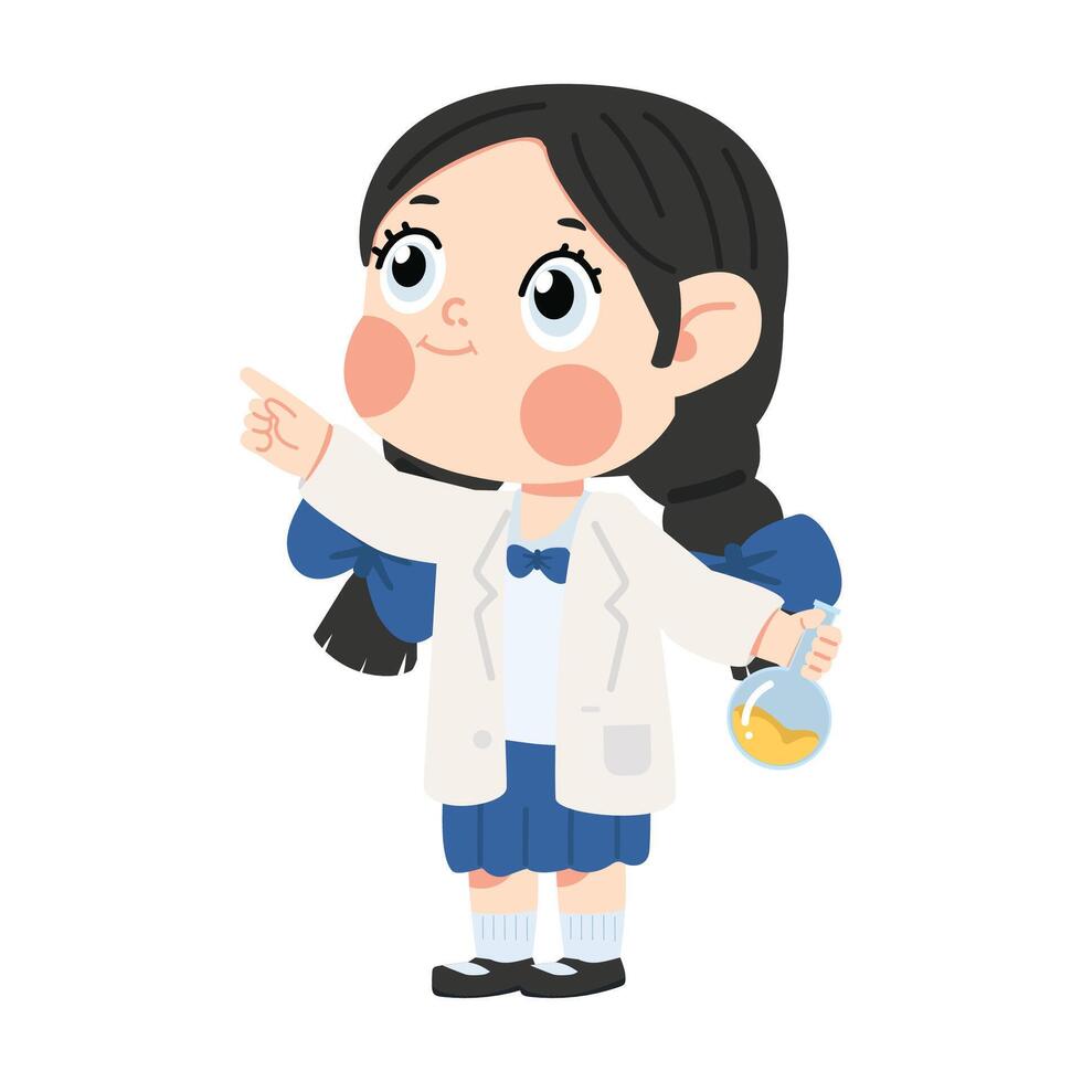 Kid girl student Scientist pointing with a finger vector
