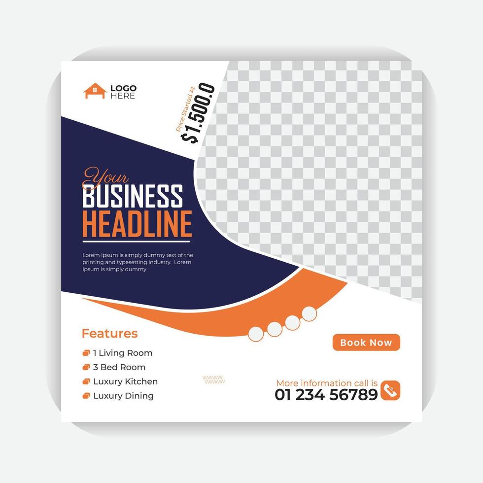 Property sale marketing social media post design, corporate and luxury square banner design template vector