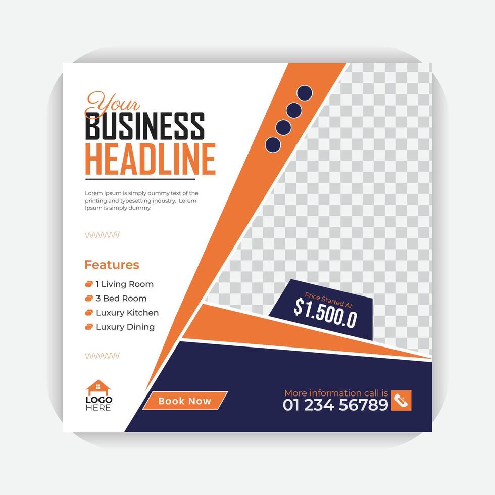 Real estate social media post design template, Corporate and modern home sale square banner design vector