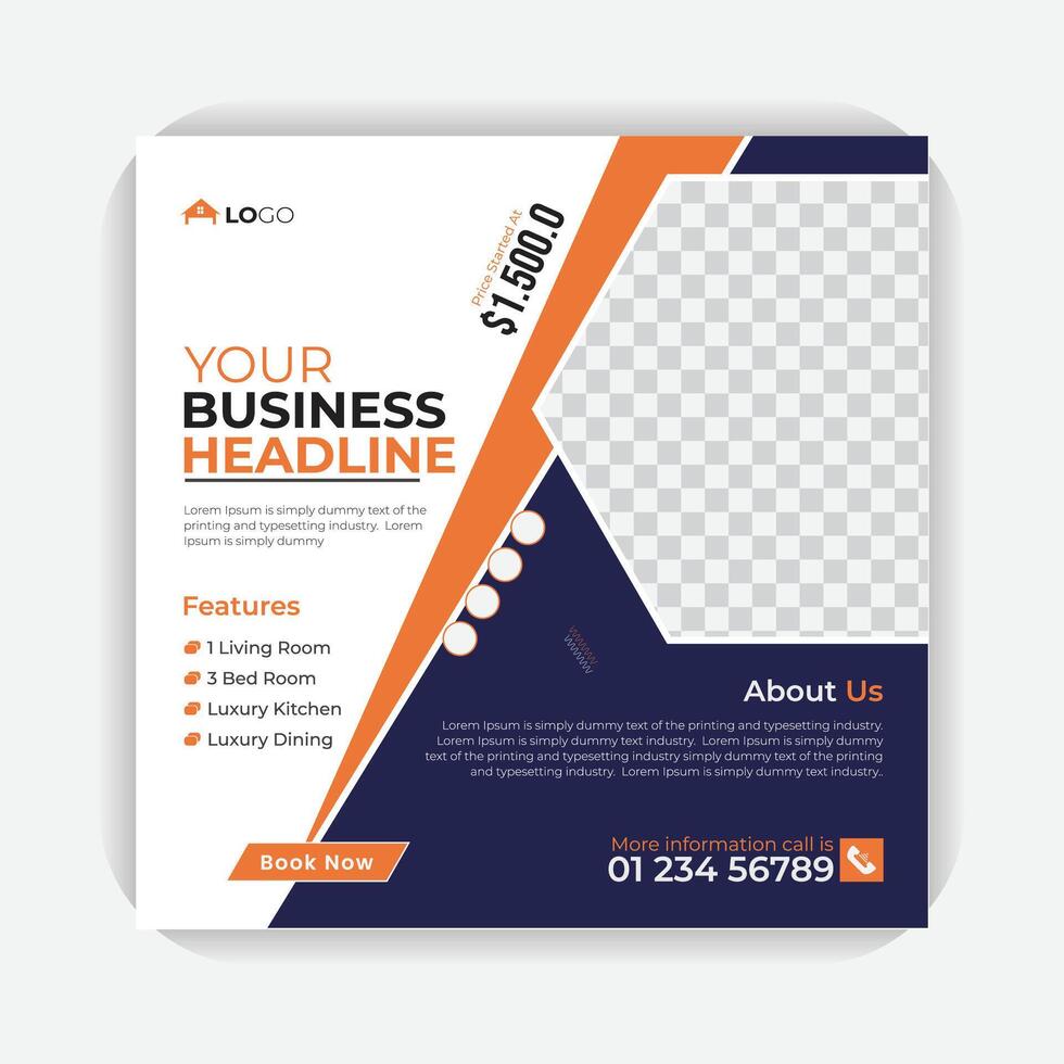 Corporate and modern home sale square banner design, real estate social media post design template vector