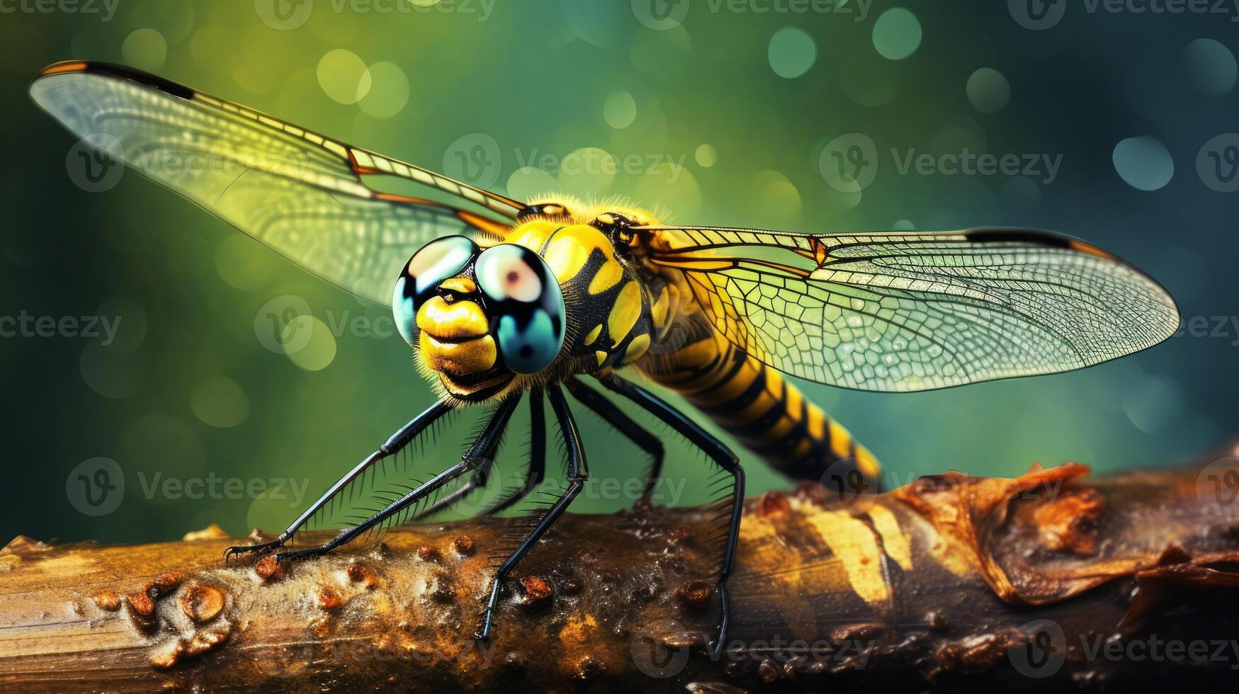 Dragonfly on a flower macro scene close up. Neural network photo
