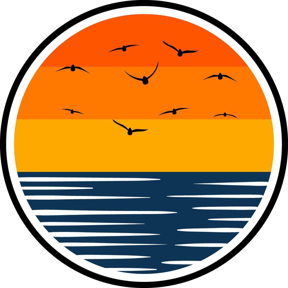 Circle Pin Illustration Sunset Sea Bird vector