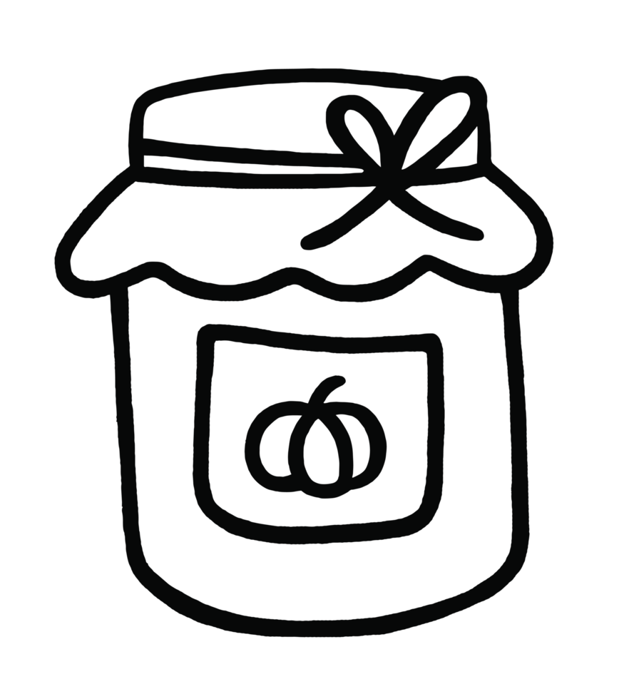 Pumpkin jam jar cute fall season Autumn aesthetic kitchen food minimalist drawing doodle cottagecore retro vintage simple illustration isolated decor element sticker transparent background png