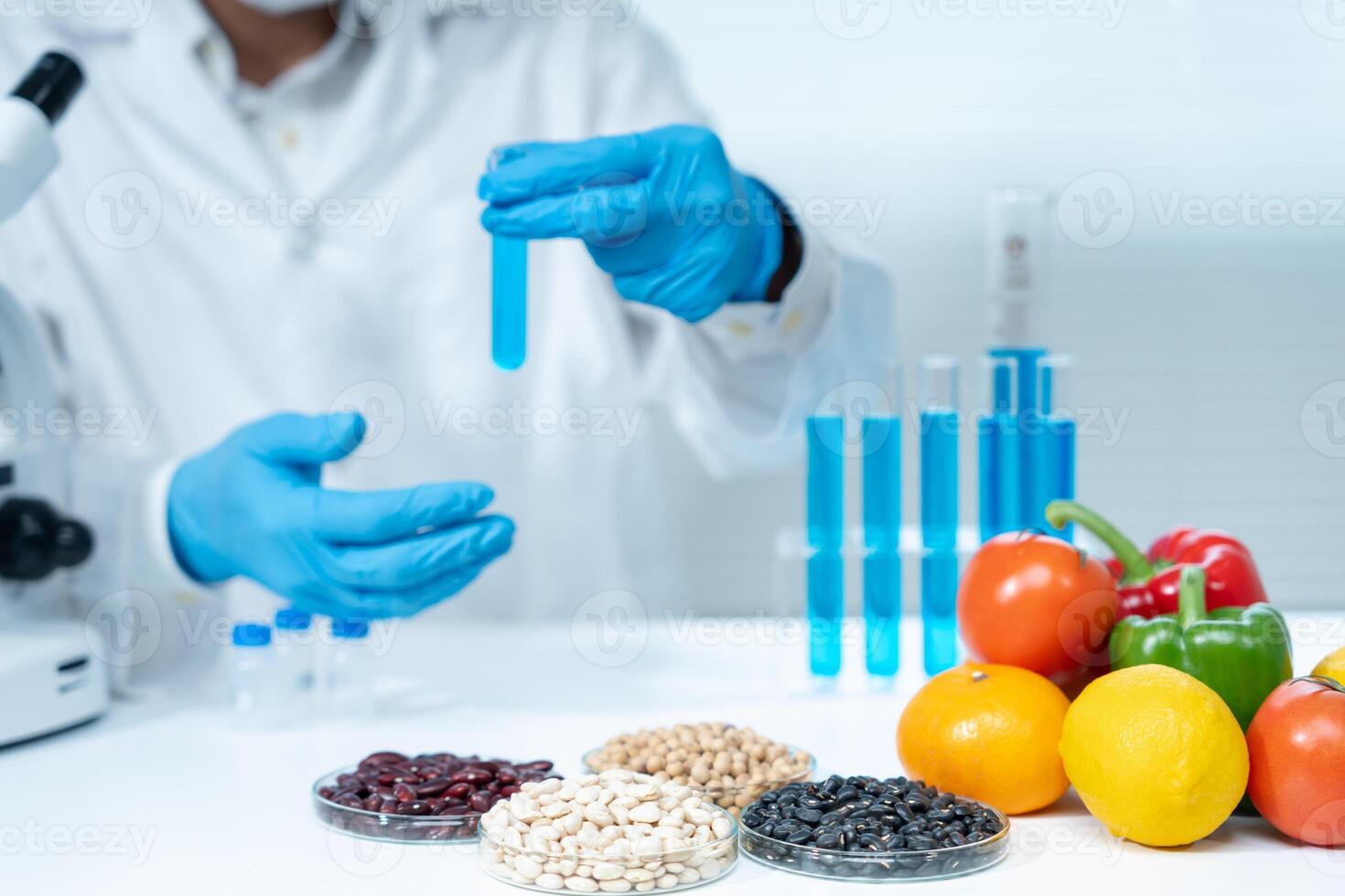 Scientist check chemical food residues in laboratory. Control experts inspect the concentration of chemical residues. hazards, ROHs standard, find prohibited substances, contaminate, Microbiologist photo