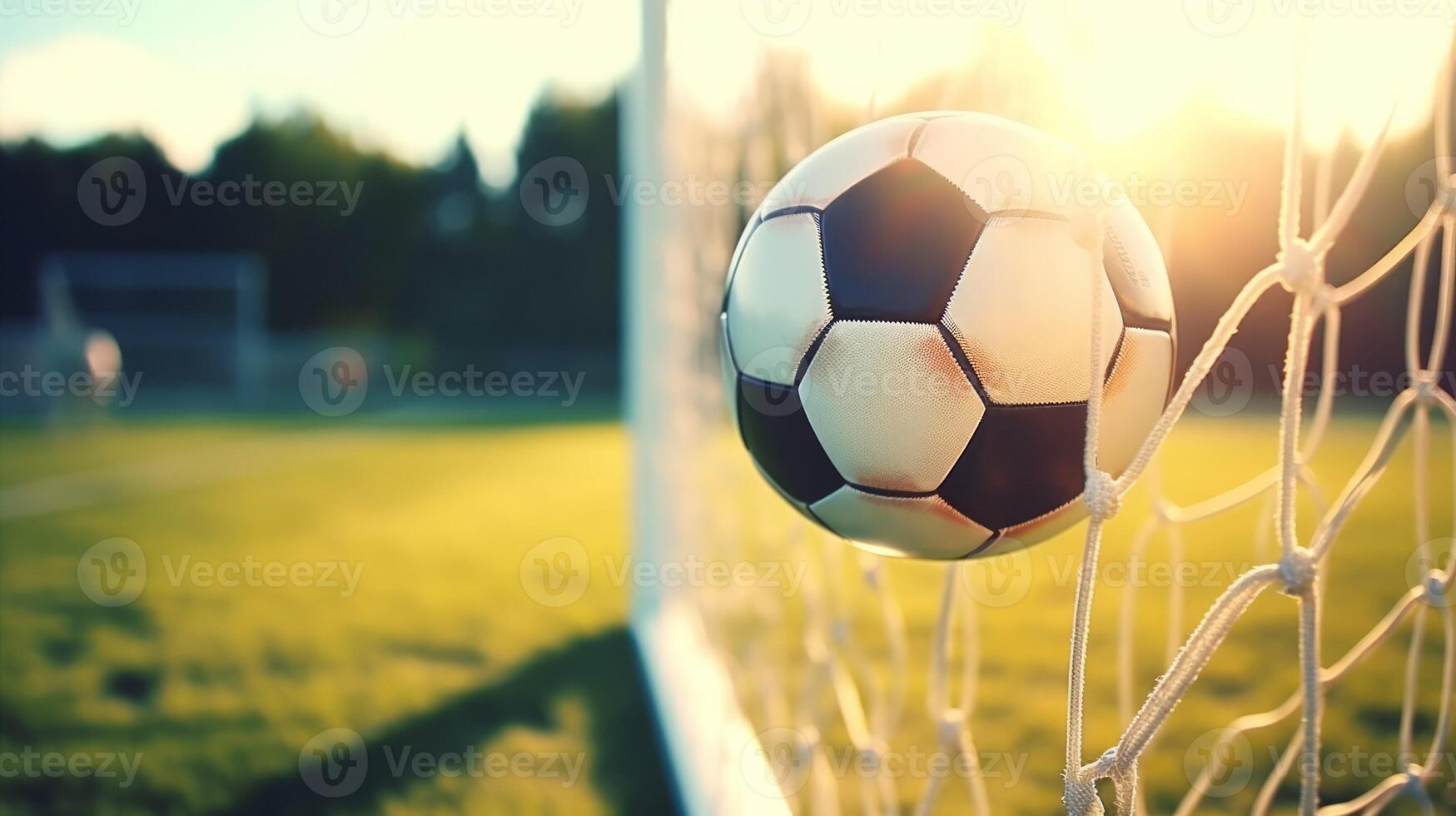 Soccer World Cup. The ball is in the net of the goal. Neural network photo