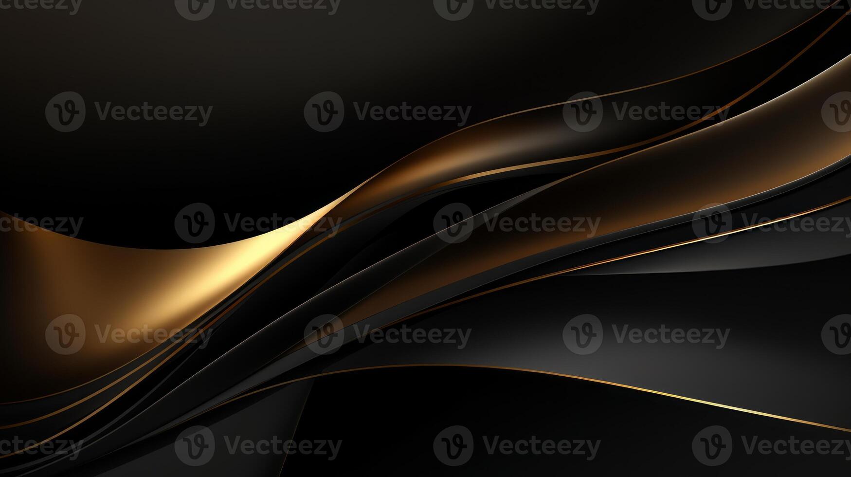Abstract background with golden waves on black. Neural network photo