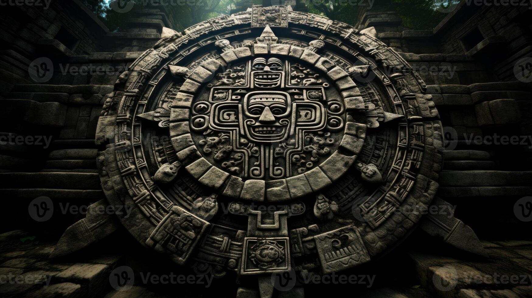 Mayan calendar colorful background. Neural network photo