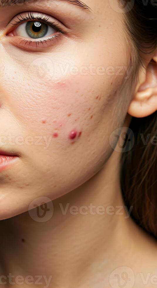 A woman with acne on her face photo