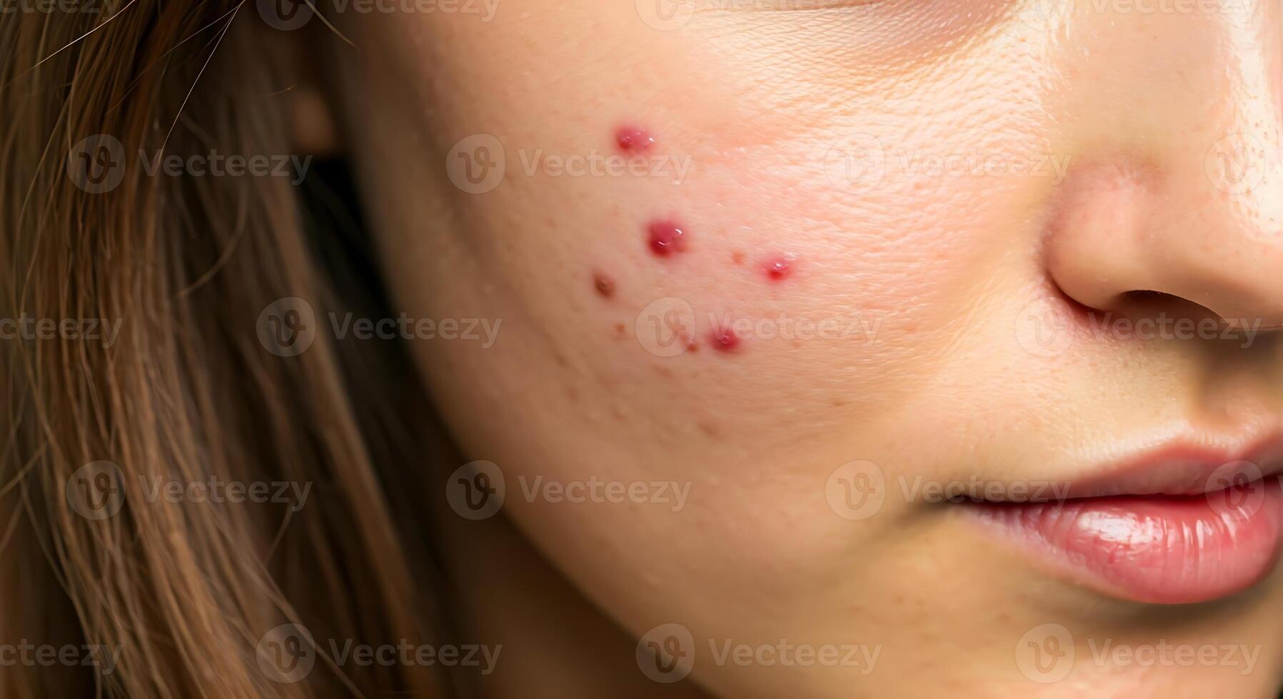 A woman with acne on her face photo