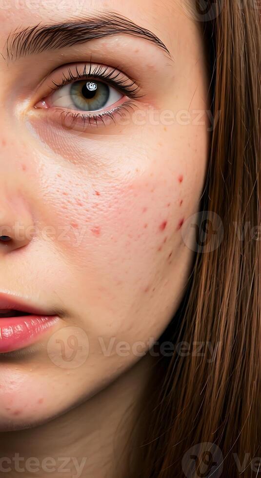 A woman with acne on her face photo