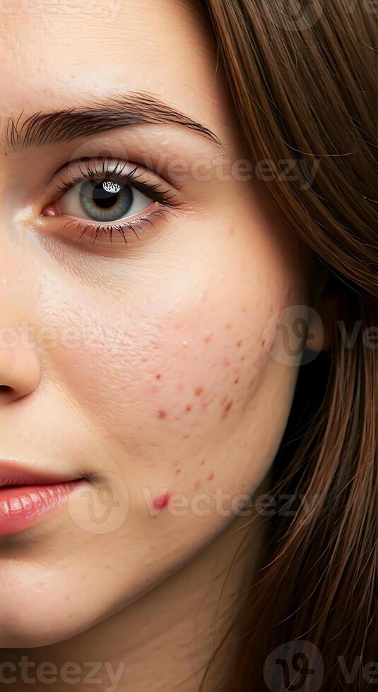 A woman with acne on her face photo