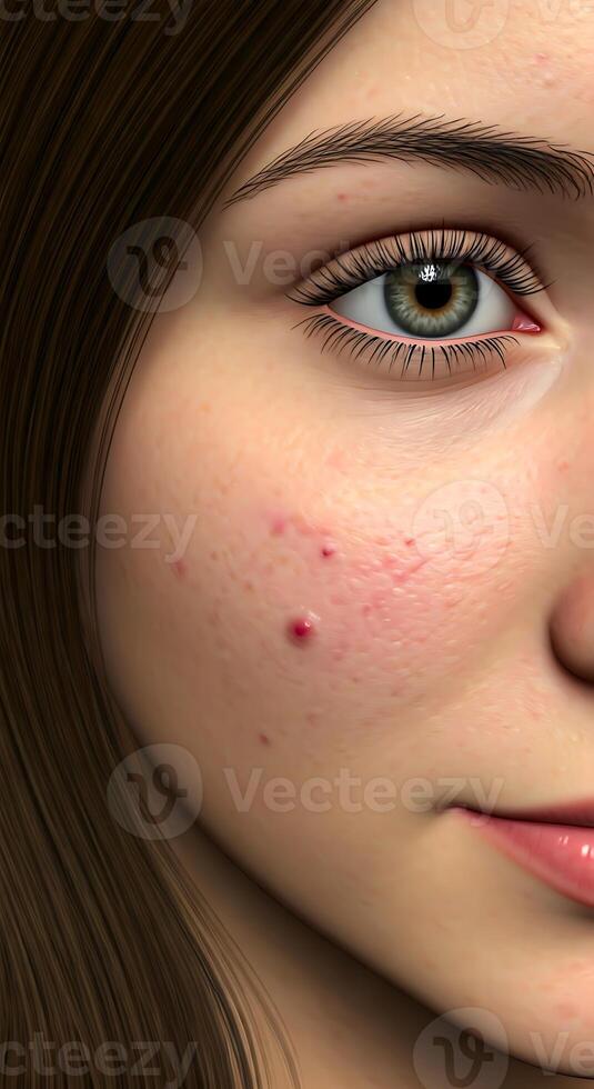 A woman with acne on her face photo