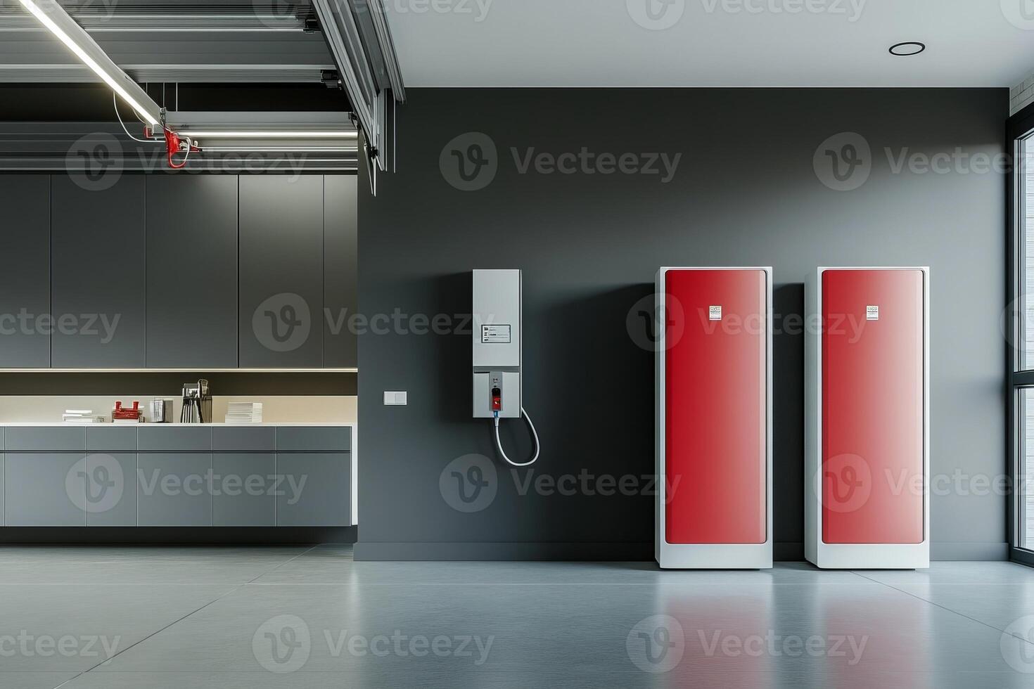 Concept of an alternative energy storage system using batteries for home photo