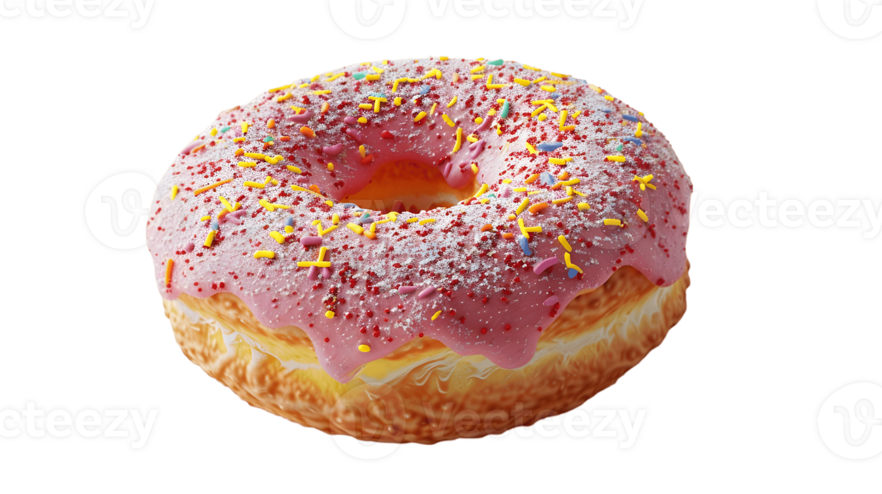A donut with pink frosting and sprinkles png