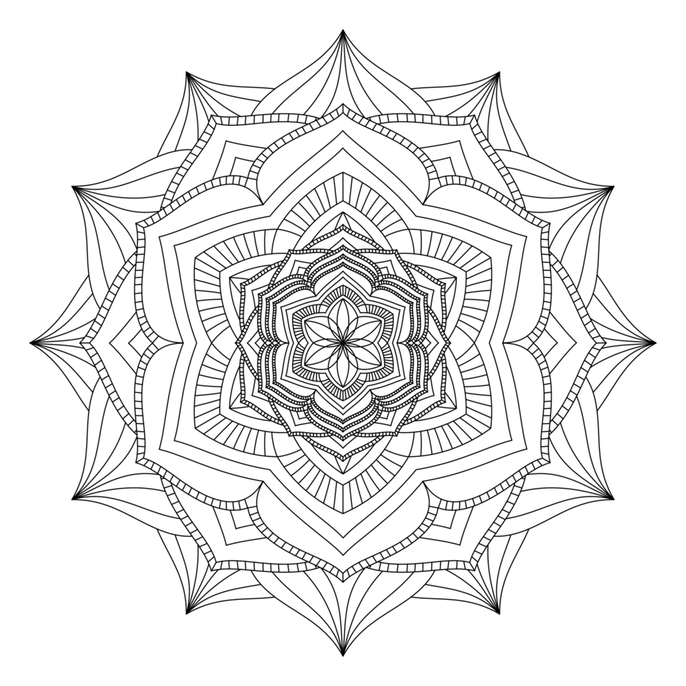 A black and white drawing of a mandala png
