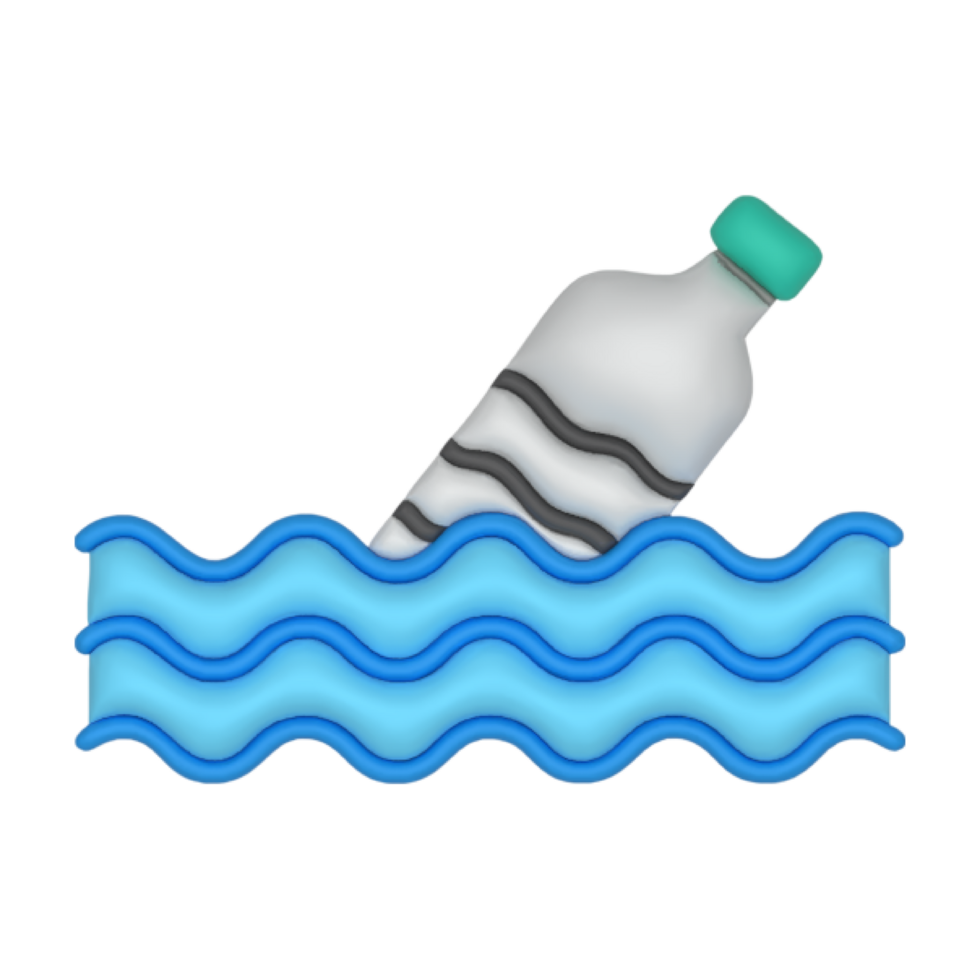 A bottle floating in the ocean with waves png