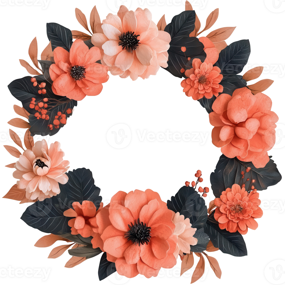 Floral wreath with vibrant flowers and leaves png